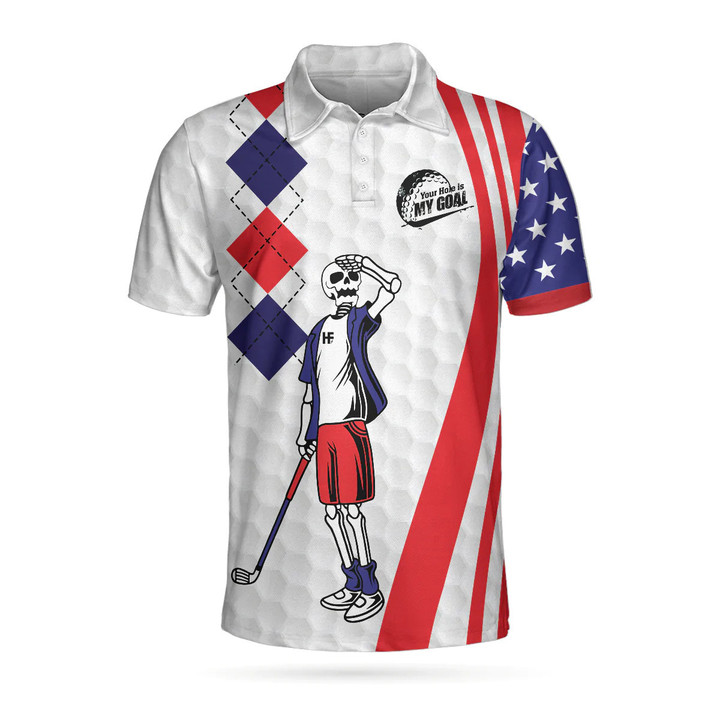 Golf Your Hole Is My Goal Golf American Flag Golf Texture Argyle Pattern Athletic Collared Men's Polo Shirts Short Sleeve