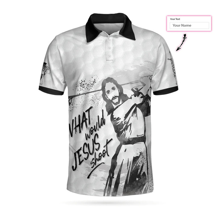 Personalized What Would Jesus Shoot Athletic Collared Men's Custom Name Polo Shirts Short Sleeve