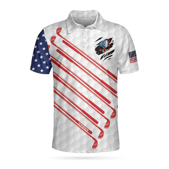 Golf American Flag Skull Ripped Athletic Collared Men's Polo Shirts Short Sleeve