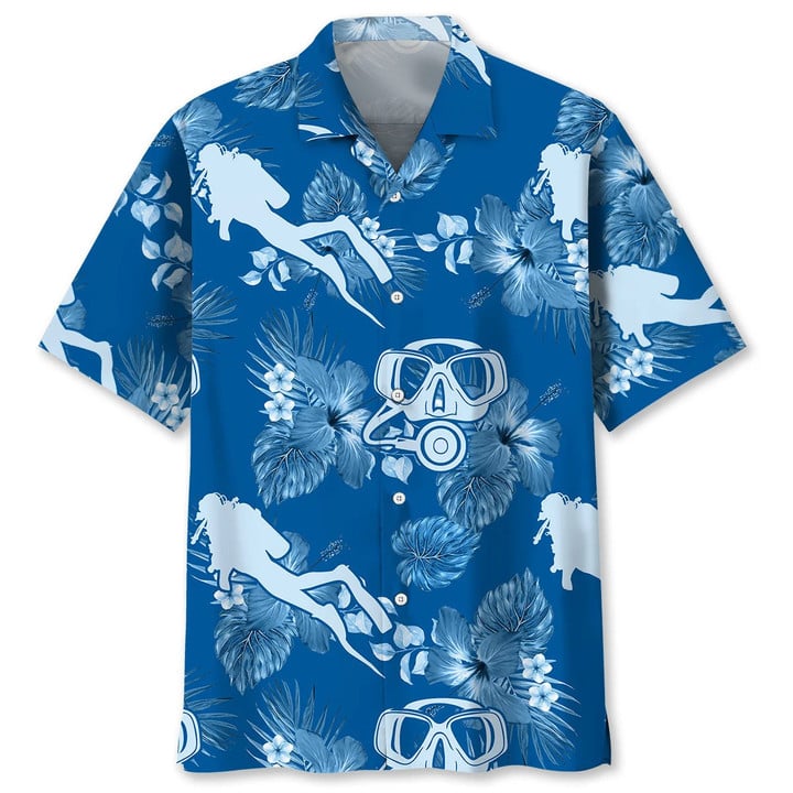 Scuba Diving With Tropical Blue Hawaii Hawaiian Shirt