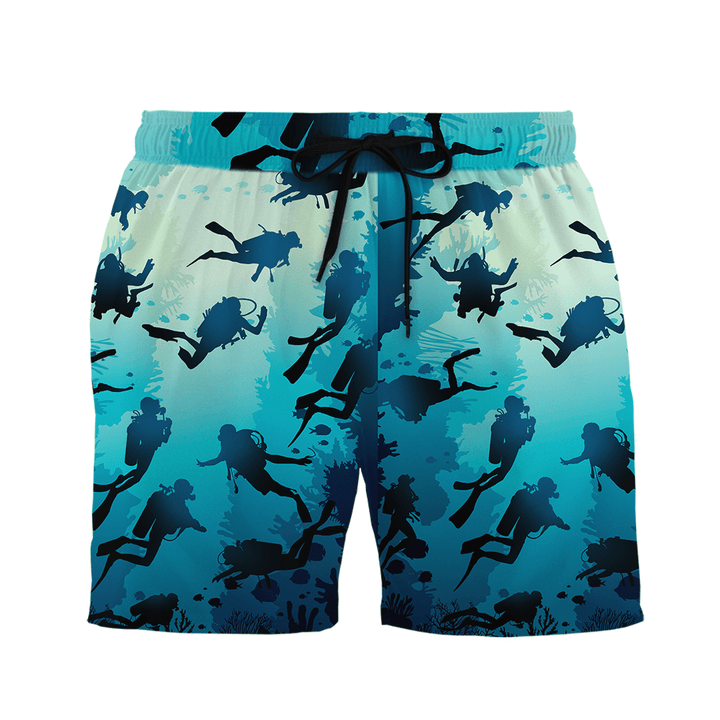Diver Explore The Ocean Beach Black Drawstring Shorts Trunks For Men