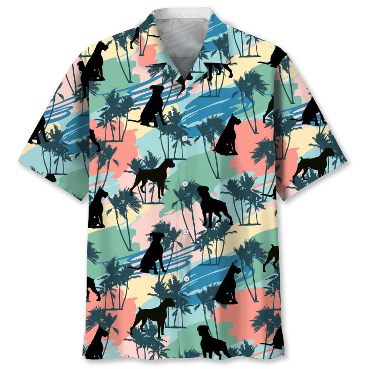 Boxer Dog With Coconut Palm Colorful Pattern Hawaii Hawaiian Shirt