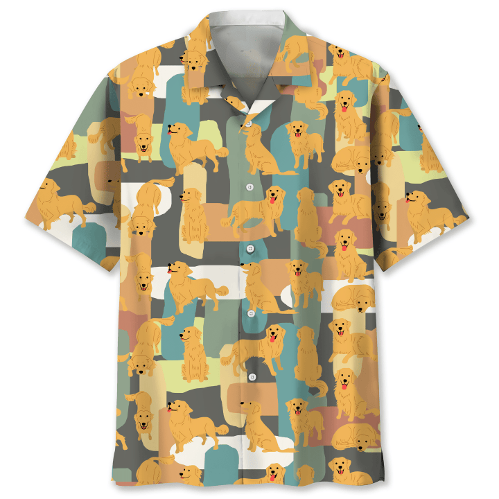 Golden Retriever Dog Funny With Colorful Textures Hawaii Hawaiian Shirt