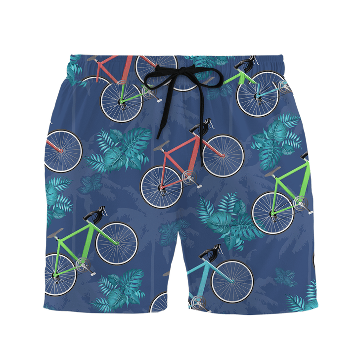 Colorful Bike With Tropical Beach Black Drawstring Shorts Trunks For Men