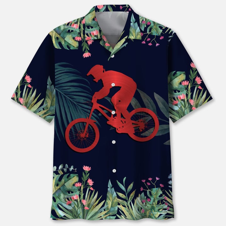 Mountain Bike With Flower And Leaf Tropical Hawaii Hawaiian Shirt