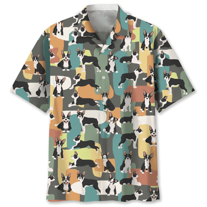 Boston Dog Funny With Colorful Textures Hawaii Hawaiian Shirt