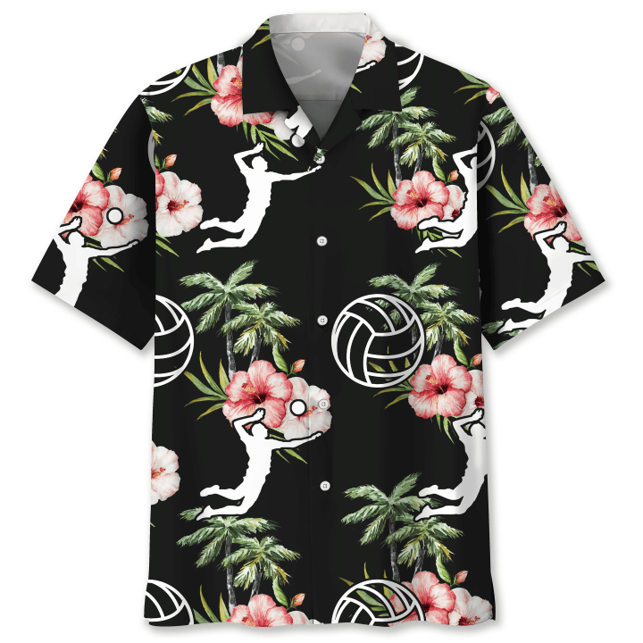Volleyball And Ball With Hibiscus Tropical Nature Hawaii Hawaiian Shirt