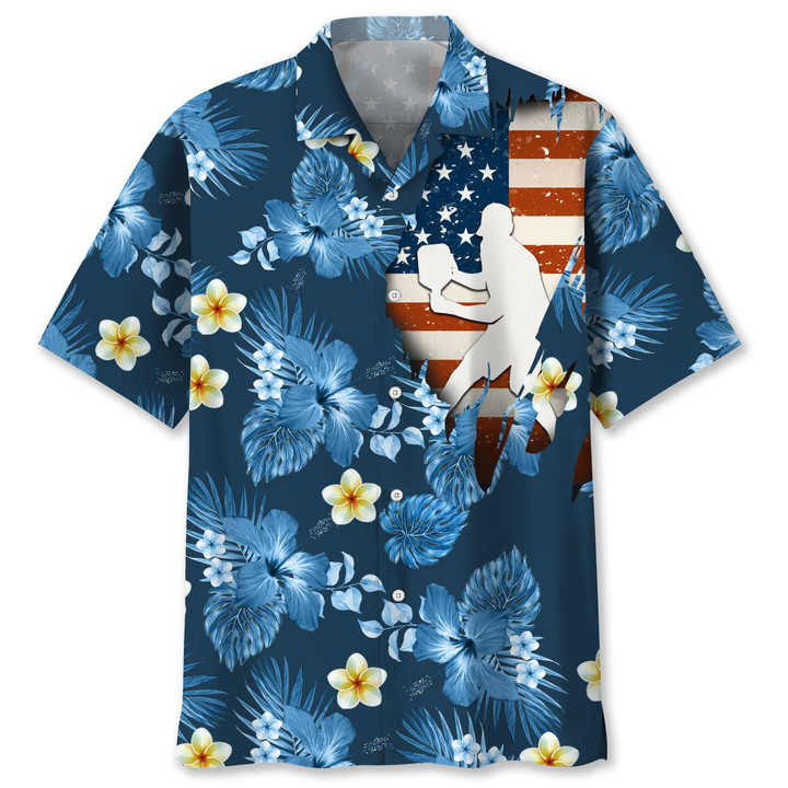 Pickleball And USA Flag Ripped With Hibiscus Flower Plumeria Flower Hawaii Hawaiian Shirt