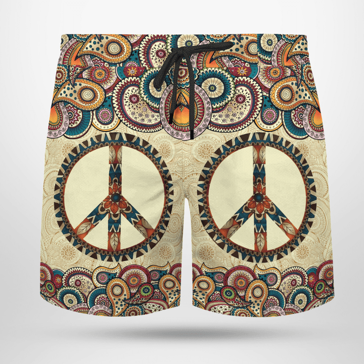 Hippie Vintage Beach Black Drawstring Shorts Trunks For Men