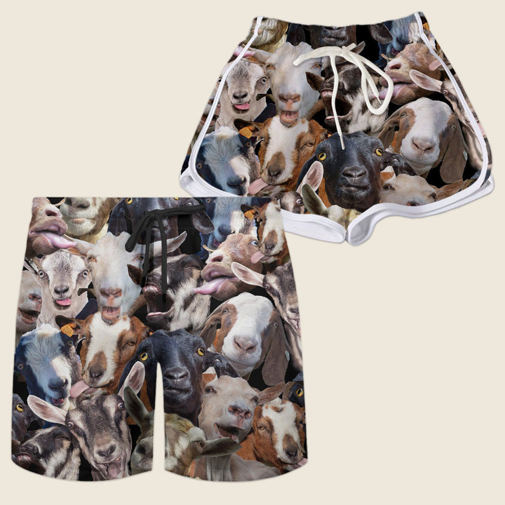 Full Of Black And Brown Goat Herd Cattle Beach Shorts Trunks Couple Matching