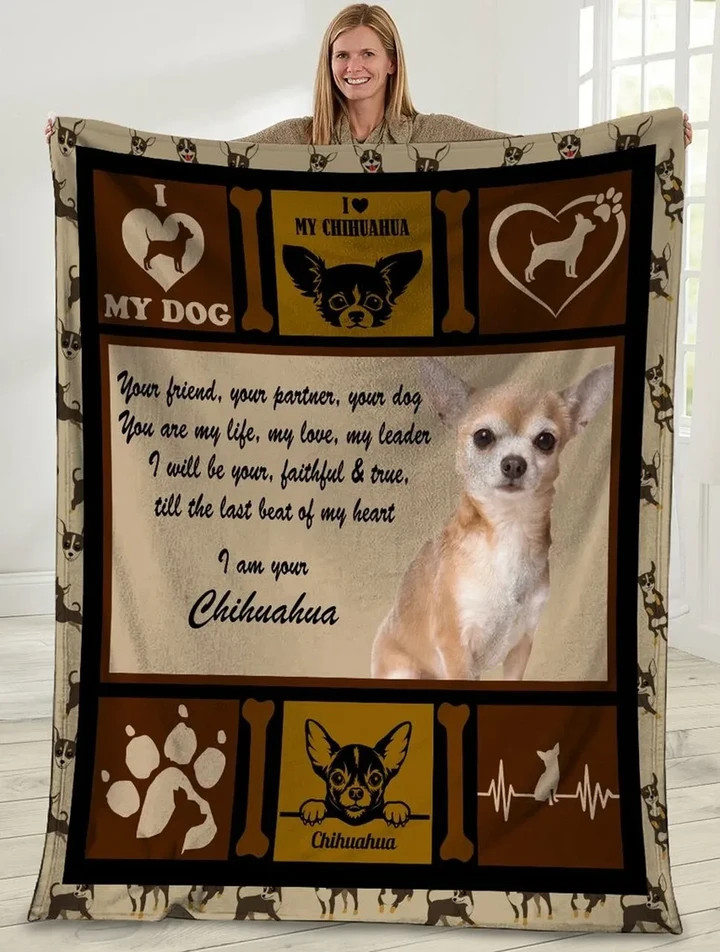 Your Dog Your Friend Your Partner I'm Your Chihuahua Dog Fleece Sherpa Throw Blanket