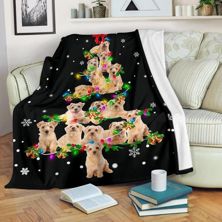 Black Theme With Norfolk Terrier Arrange In A Christmas Tree Fleece Sherpa Throw Blanket