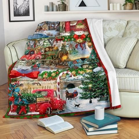 Merry Christmas Theme With Various Elements Fleece Sherpa Throw Blanket