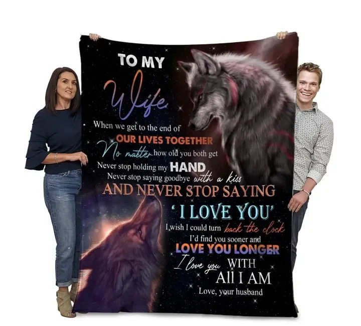 Grey Wolf Couple Gift For Wife I Love You Fleece Sherpa Throw Blanket