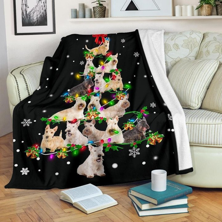 Sparkle Snowflakes With Scottish Terrier Christmas Tree Design Fleece Sherpa Throw Blanket