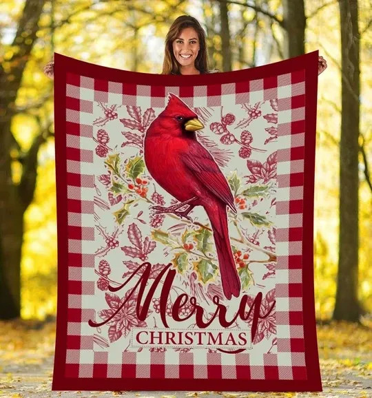 Cardinal Wish You A Merry Christmas Fleece Sherpa Throw Blanket