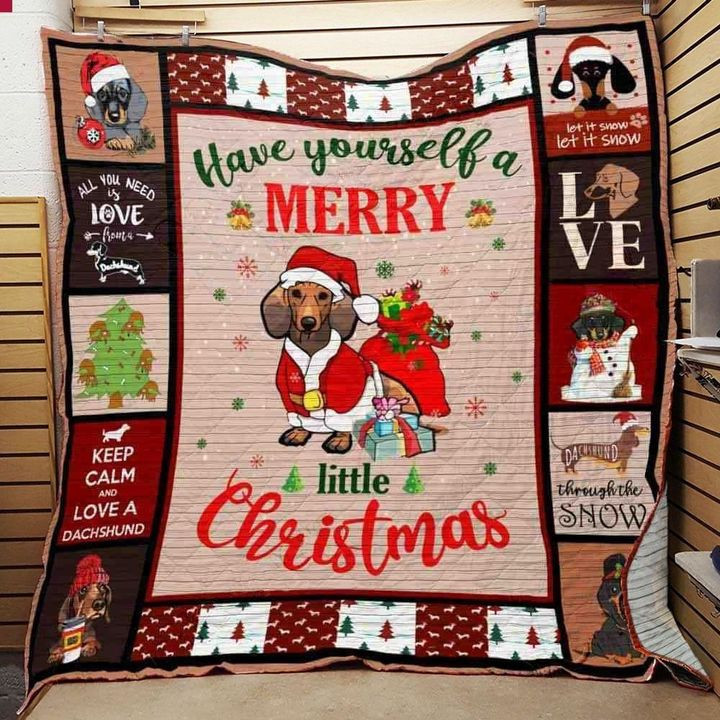 Have Yourself A Merry Christmas Dachshund Cool Fleece Sherpa Throw Blanket