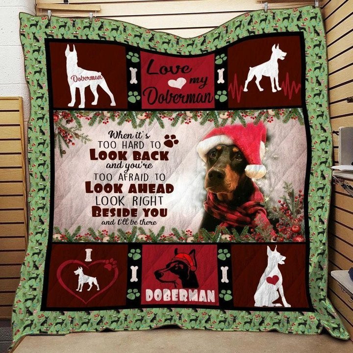 Heartbeat Of A Dog Pattern Christmas Doberman Quilt Fleece Sherpa Throw Blanket