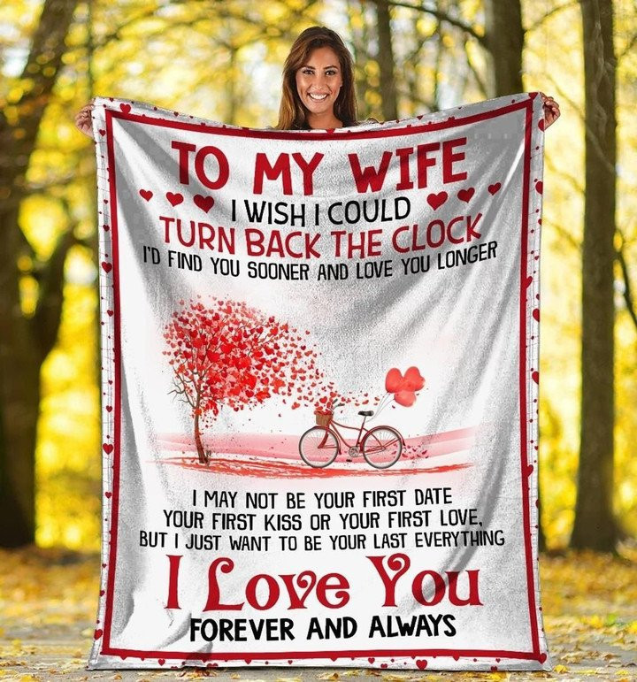 Bicycle And Tree To My Wife I Wish I Could Turn Back The Clock Fleece Sherpa Throw Blanket