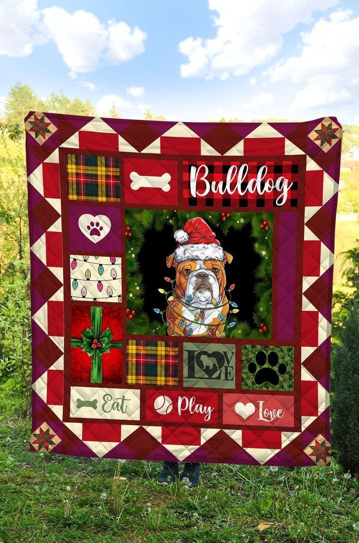 Festive Style Bulldog Christmas Cool Design Quilt Fleece Sherpa Throw Blanket