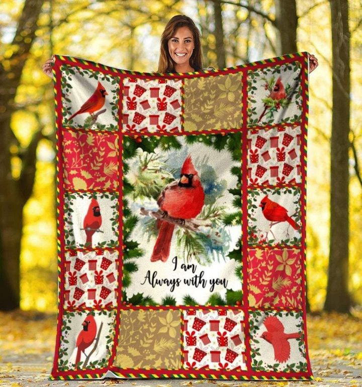 Red Cardinal I Am Always With You Gift For Lover Fleece Sherpa Throw Blanket