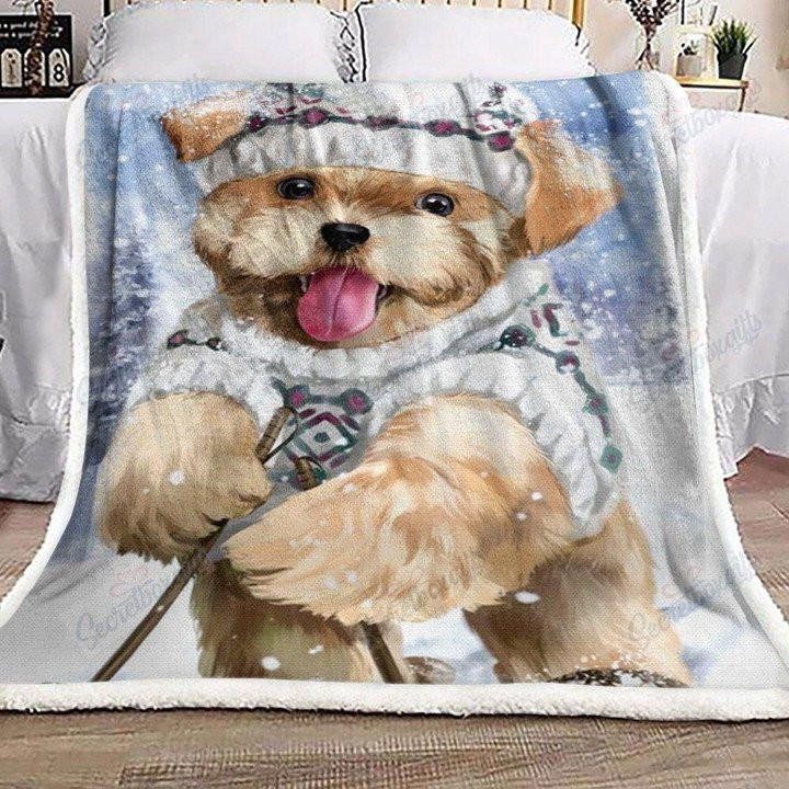 Norfolk Terrier Christmas Oil Painting Theme Design Fleece Sherpa Throw Blanket