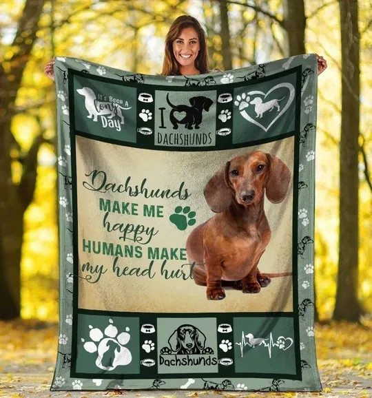 Dachshunds Make Me Happy Gift For Dog Lovers Fleece Sherpa Throw Blanket