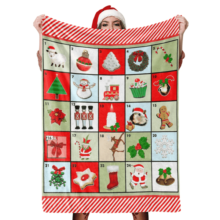 Creative Ideas Elements Of Xmas Happy Holiday Striped Pattern Fleece Sherpa Throw Blanket