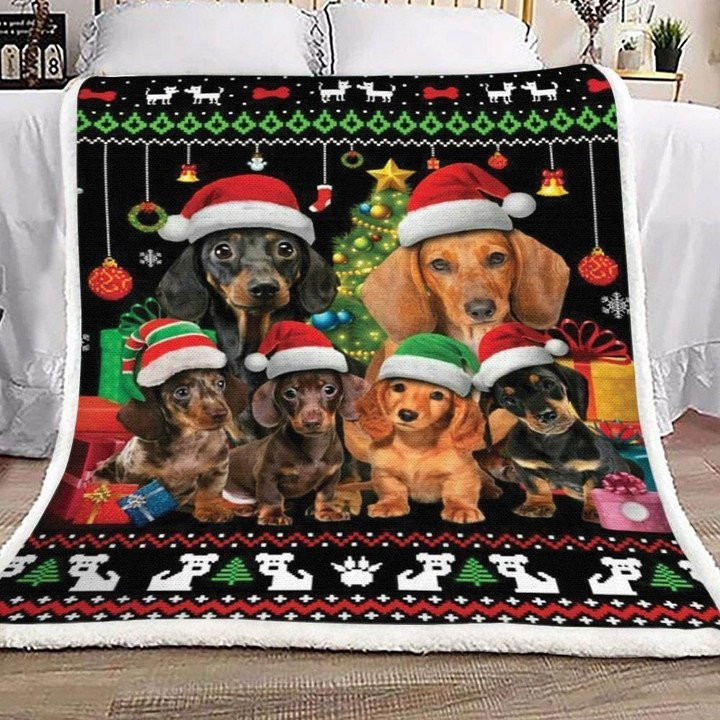 Whole Family Dachshund Christmas Gift For Dog Lovers Fleece Sherpa Throw Blanket