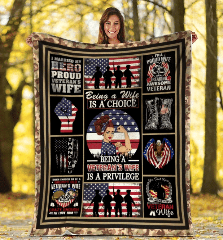 Being A Wife Is A Choice Being A Veteran's Wife Is A Privilege Fleece Sherpa Throw Blanket