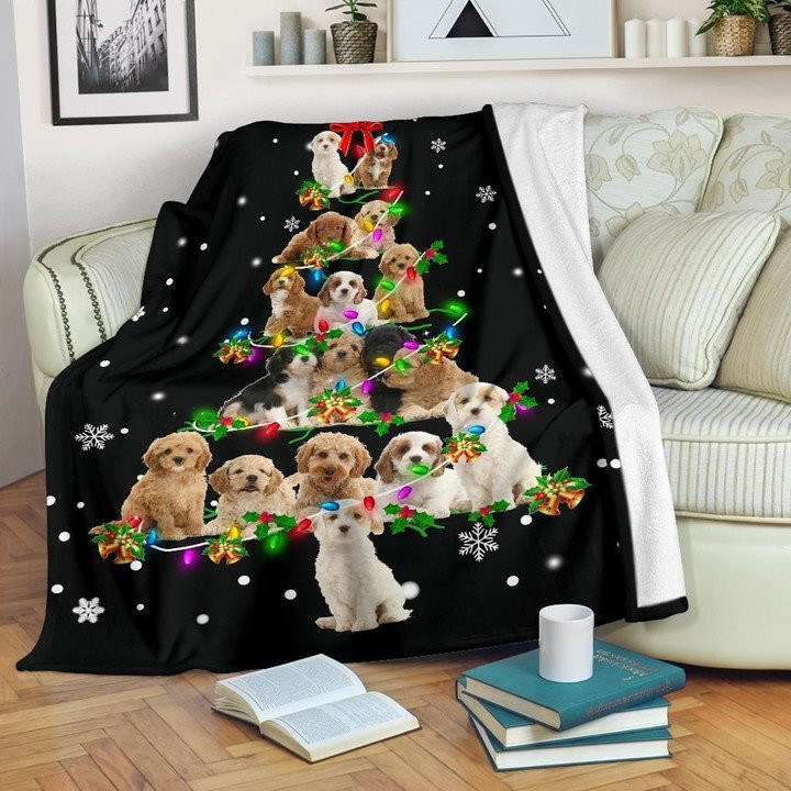 Cockapoo Christmas Tree Christmas Decoration Fleece Sherpa Throw Blanket