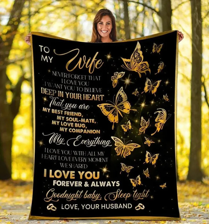 Golden Butterflies Husband Gift For Wife You Are My Everything Fleece Sherpa Throw Blanket