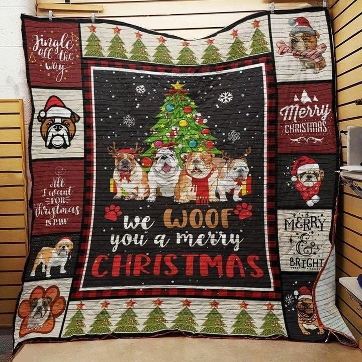 Birthday Gift Ideas Bulldog We Woof You A Merry Christmas Fleece Sherpa Throw Blanket