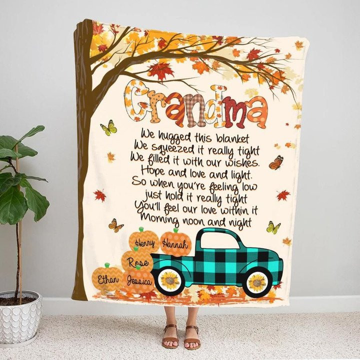 Custom Name Gift For Grandma Truck Pumpkin Autumn Fleece Sherpa Throw Blanket