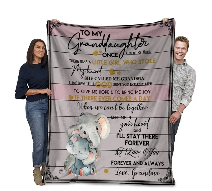 Elephant Gift For Granddaughter There Was A Little Girl Who Stole My Heart Fleece Sherpa Throw Blanket
