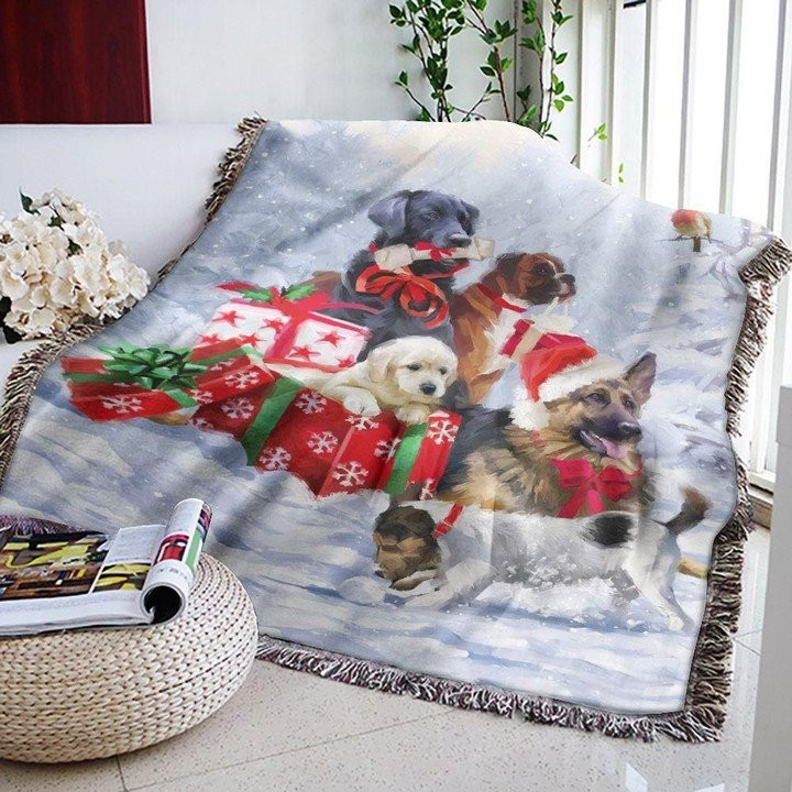 Little Dogs On Gift Boxes Christmas Design Fleece Sherpa Throw Blanket