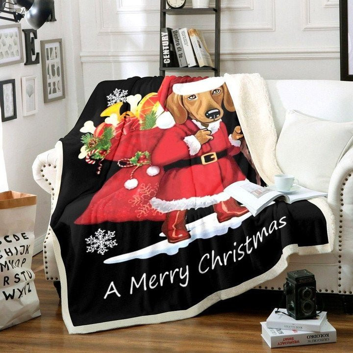 Santa Claus Christmas Dachshund Gift For Dog Lovers Fleece Sherpa Throw Blanket