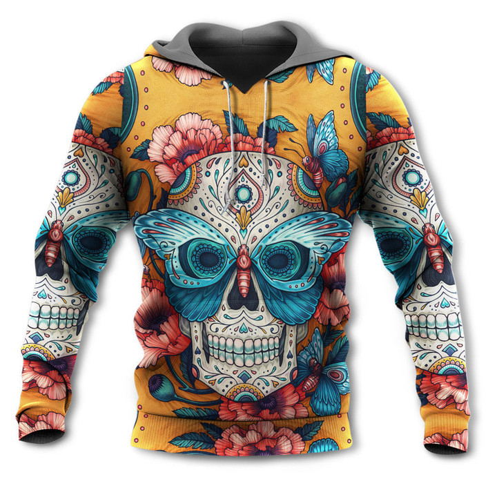 Skull And Butterfly Abstract Vintage Colorful - Hoodie