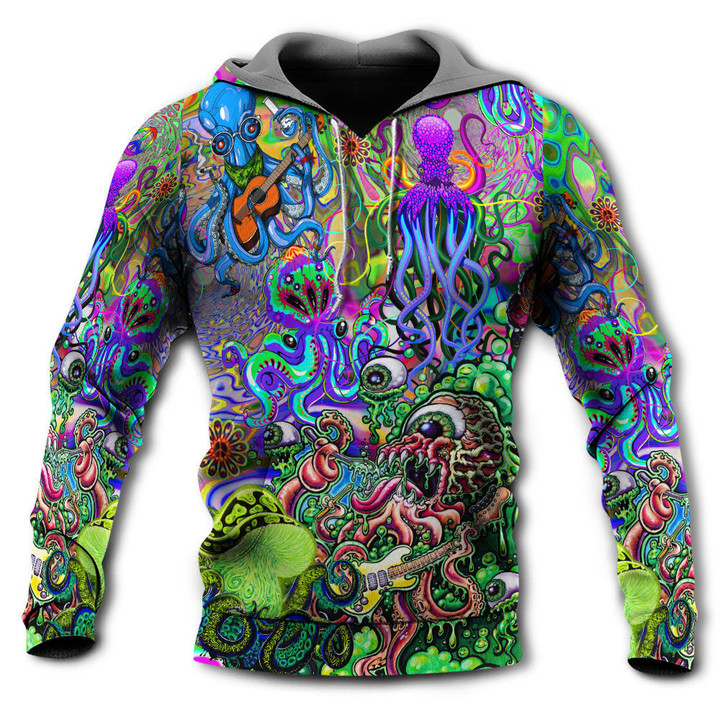 Hippie Funny Octopus Love Music Colorful Ocean - Hoodie