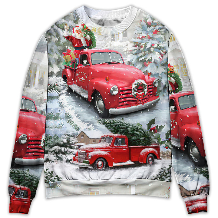 Christmas Santa Claus Red Truck Xmas Is Coming Art Style Gift For Lover Ugly Christmas Sweater