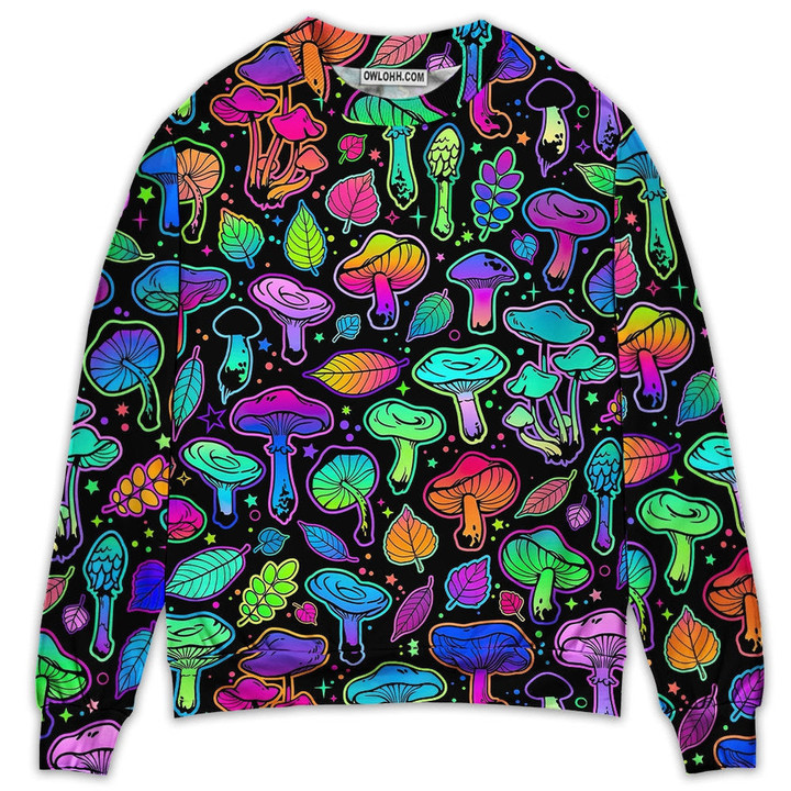Mushroom Neon Colorful Bright With Leaf Gift For Lover Ugly Christmas Sweater