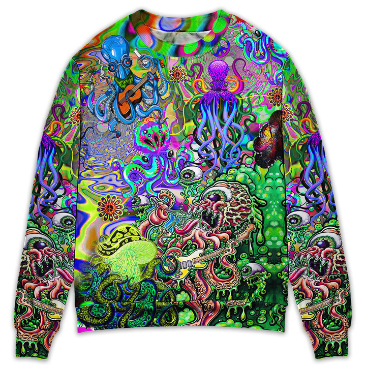 Hippie Funny Octopus Love Music Colorful Ocean Gift For Lover Ugly Christmas Sweater