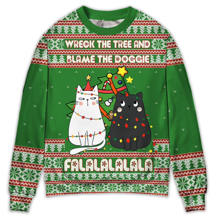 Cat Wreck The Tree Meowy Christmas Gift For Lover Ugly Christmas Sweater