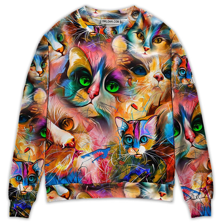 Cat Art Lover Cat Colorful Mixer Style Gift For Lover Ugly Christmas Sweater