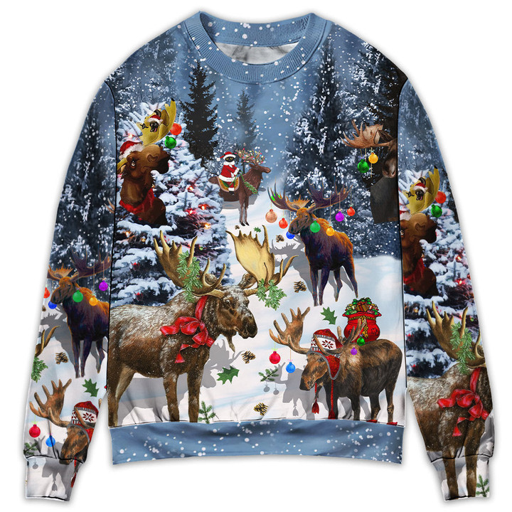 Moose Merry Christmas Snow Gift For Lover Ugly Christmas Sweater