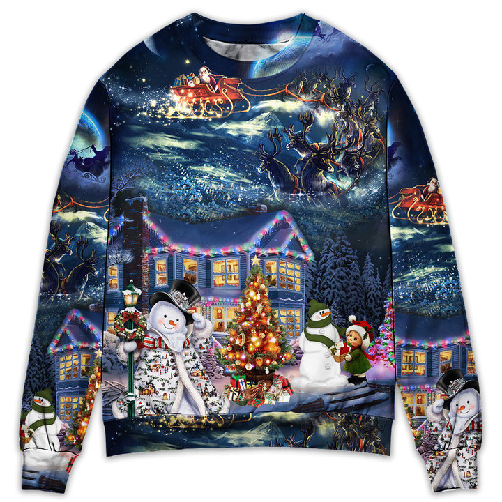 Christmas Santa Claus Family In Love Light Art Style Gift For Lover Ugly Christmas Sweater