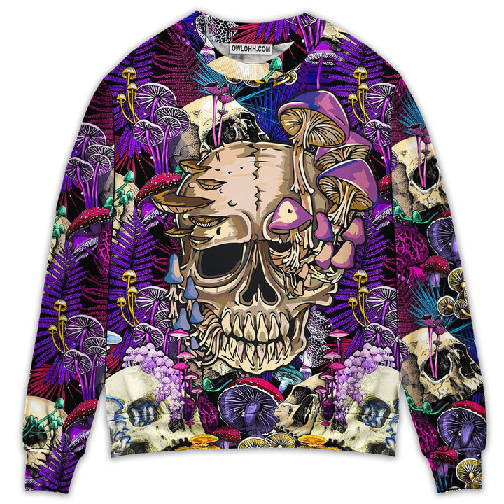 Mushroom Crazy Bright Magic Psychedelic Skull Gift For Lover Ugly Christmas Sweater