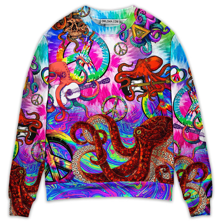 Hippie Funny Octopus Colorful Happy Tie Dye Art Style Gift For Lover Ugly Christmas Sweater