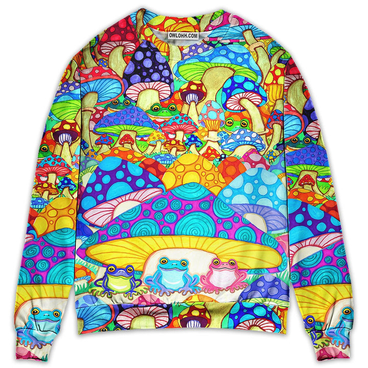 Hippie Frog Mushroom Hippie Colorful Art Peace Gift For Lover Ugly Christmas Sweater