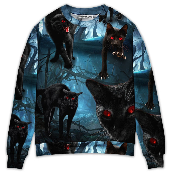 Halloween Black Cat Scary Style Gift For Lover Ugly Christmas Sweater